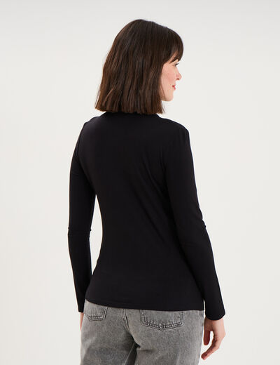 T-shirt manches longues col roul&eacute; noir femme