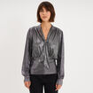 Blouse ajust&eacute;e col lavalli&egrave;re gris argent femme