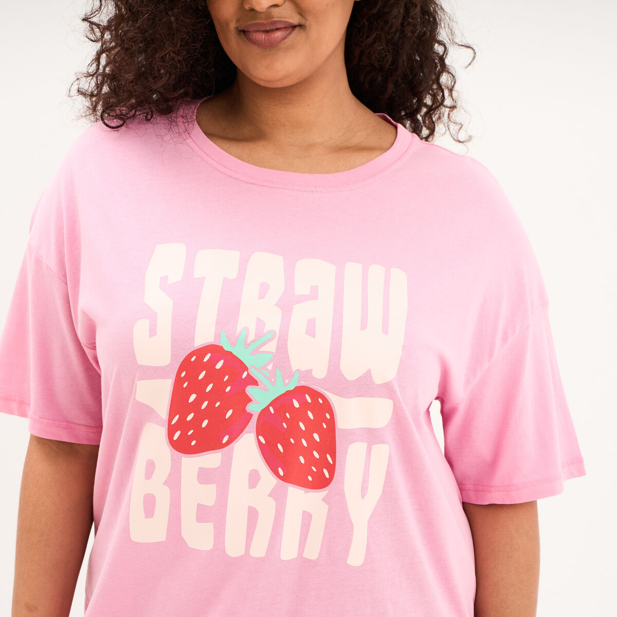Chemise de nuit courte coton rose femme grande taille