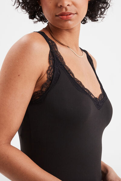 Débardeur détail dentelle ajusté noir femme