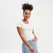 T-shirt côtelé manches courtes coton blanc femme
