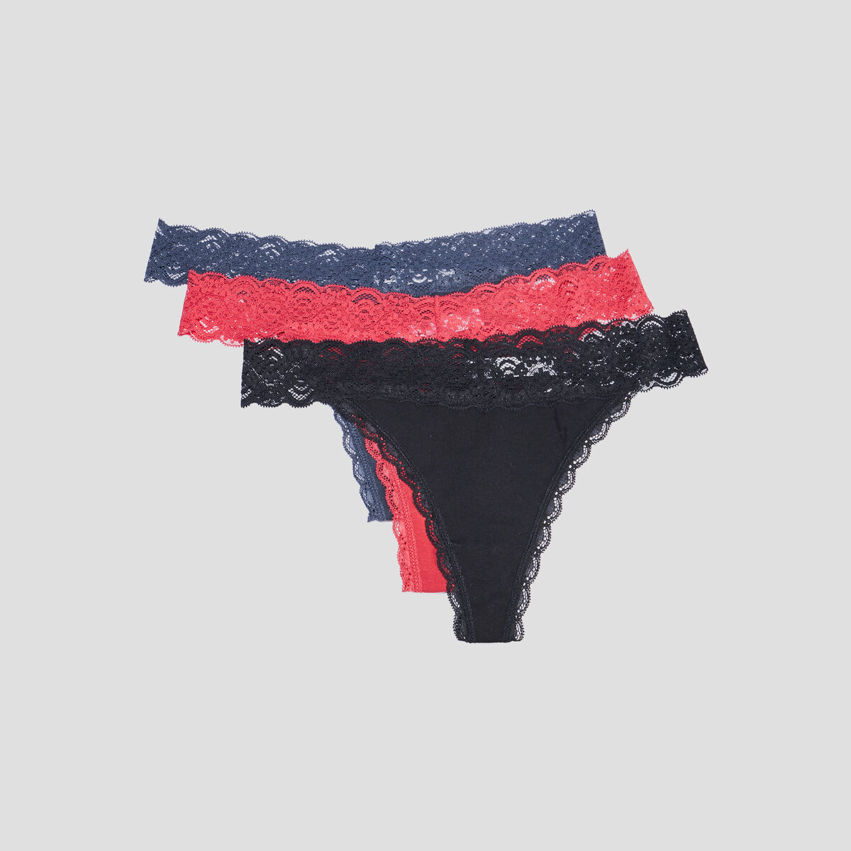 Lot 3 strings en coton bleu gris femme