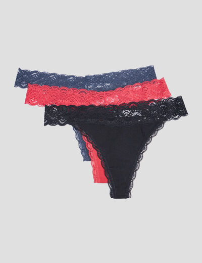 Lot 3 strings en coton bleu gris femme