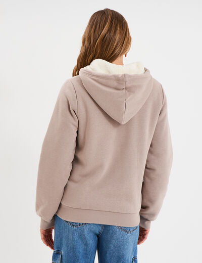 Sweat à capuche doublure effet sherpa beige femme