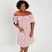 Robe courte évasée fluide boutonnée orange clair femme grande taille