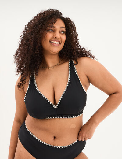 Haut de maillot de bain triangle brod&eacute; noir femme grande taille
