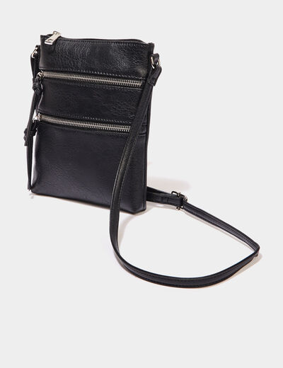 Sac à bandoulière détails zippés noir femme
