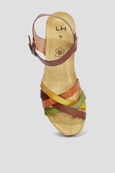 Sandales compensées en cuir multicolore femme