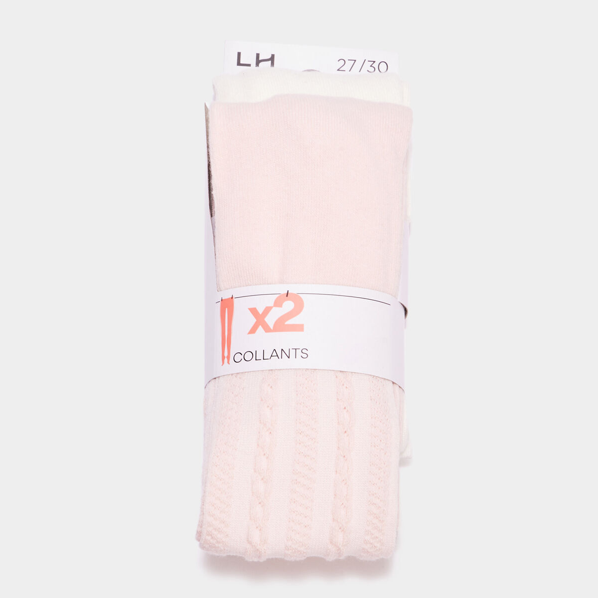 Lot 2 collants avec motif relief coton rose fille