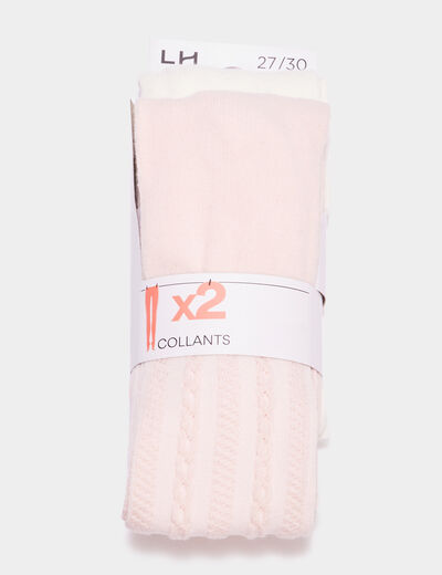 Lot 2 collants avec motif relief coton rose fille
