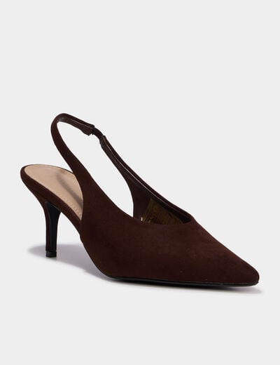 Escarpins slingback &agrave; talons aiguilles marron fonc&eacute; femme