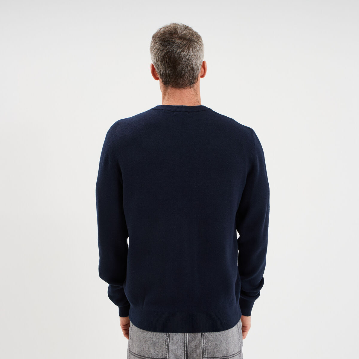 Pull col rond manches longues bleu marine homme