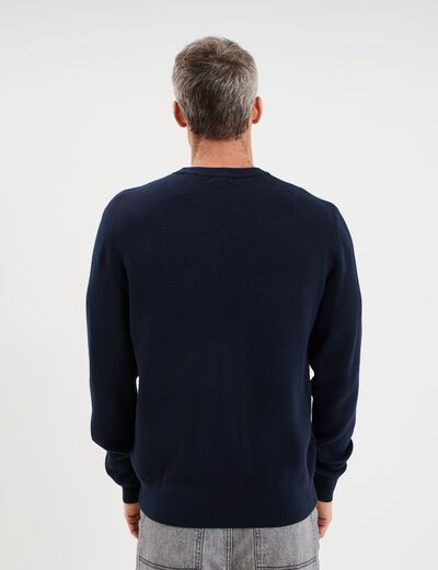 Pull col rond manches longues bleu marine homme