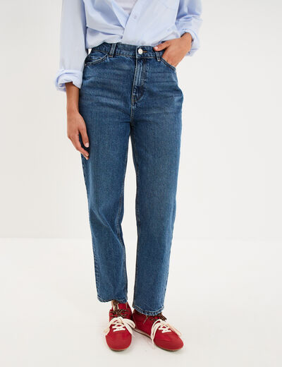 Jeans mom cropped taille haute denim stone femme