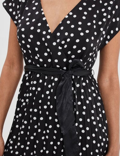 Robe longue évasée plissée et ceinturée noir femme