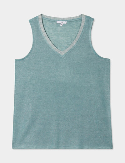 Débardeur col en V sans manches bleu gris femme