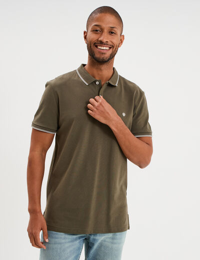 Polo piqu&eacute; coton manches courtes vert kaki homme