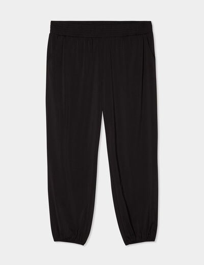Pantalon sarouel cr&ecirc;pe &eacute;lastiqu&eacute; fluide noir femme grande taille