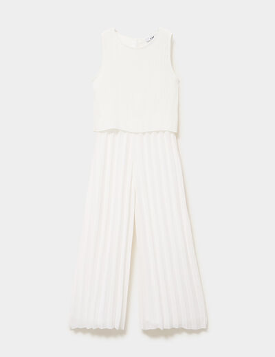 Combinaison pantalon fluide pliss&eacute;e ivoire fille