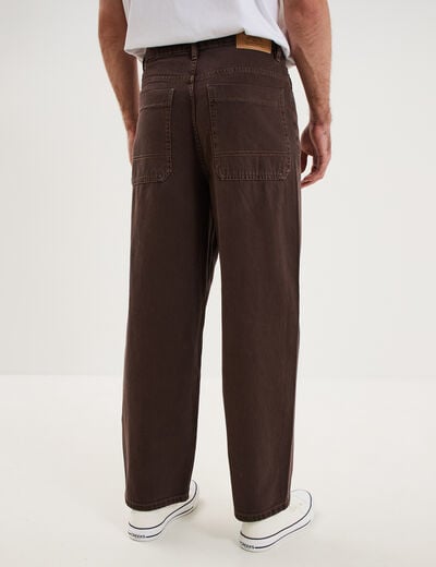 Jean large baggy 5 poches marron fonc&eacute; homme