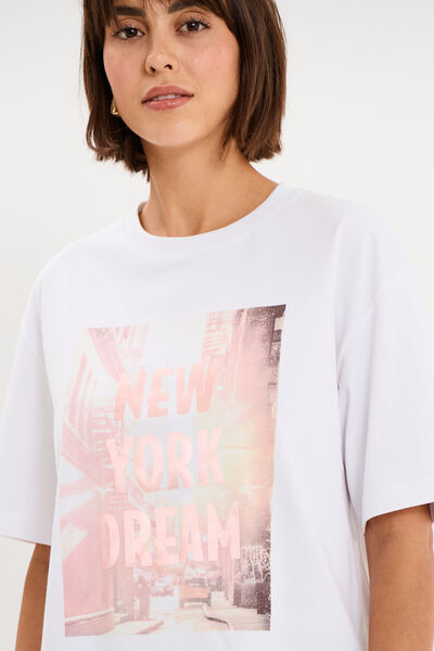 T-shirt oversize manches courtes coton blanc femme