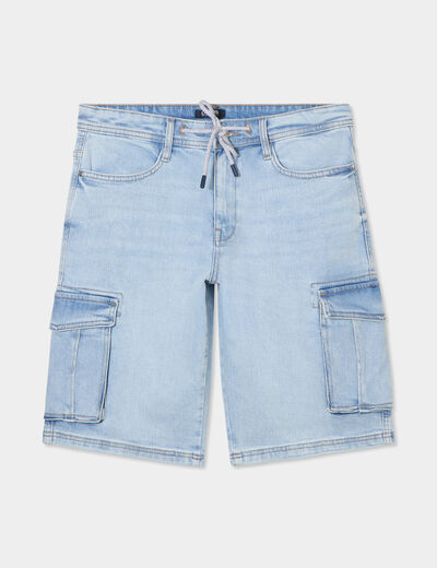 Bermuda cargo en jean Creeks denim bleach homme