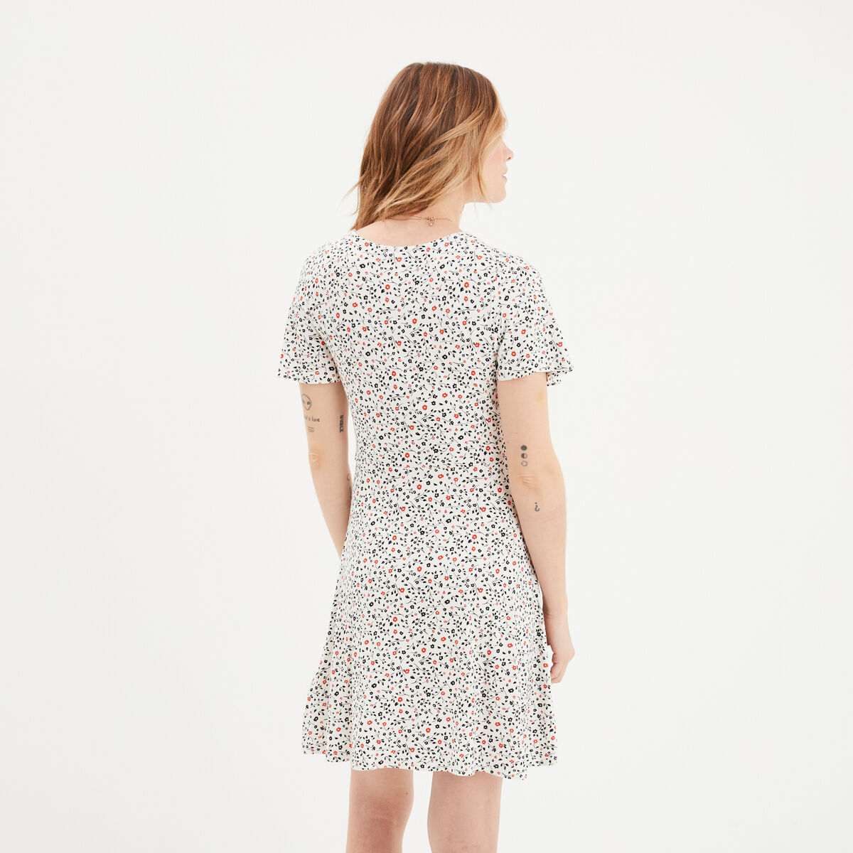 Robe patineuse manches courtes ecru femme
