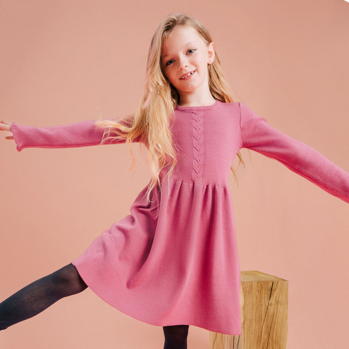 Robe tricot évasée manches longues prune fille