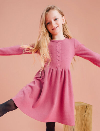 Robe tricot évasée manches longues prune fille