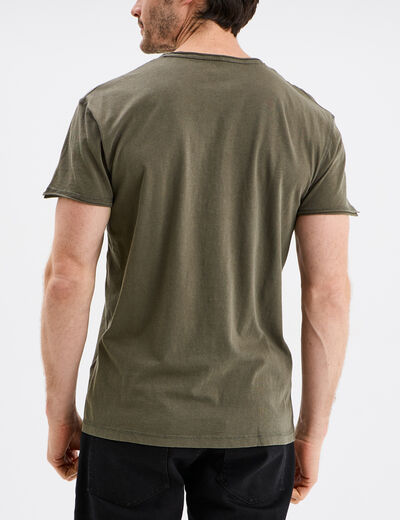 T-shirt manches courtes coton d&eacute;lav&eacute; vert kaki homme