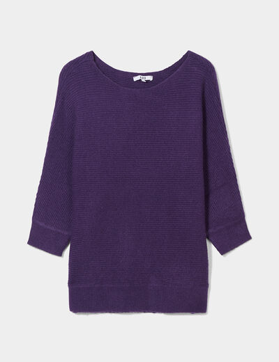 Pull manches 3/4 chauve-souris violet foncé femme