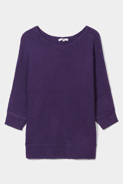 Pull manches 3/4 chauve-souris violet foncé femme