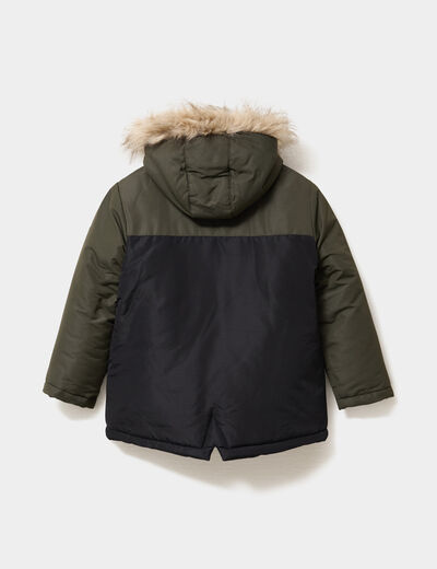 Parka 3-en-1 &agrave; capuche fausse fourrure vert kaki gar&ccedil;on