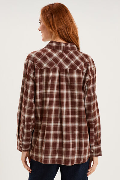 Chemise manches longues coton marron femme