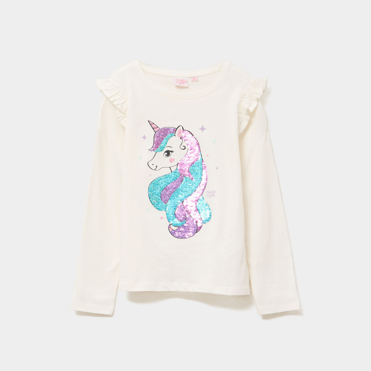 T-shirt à sequins manches longues coton ivoire fille