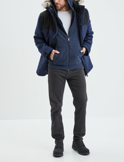 Sweat zippé doublure effet sherpa bleu marine homme