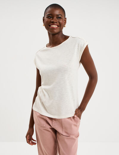 T-shirt avec broderie &eacute;paules ecru femme