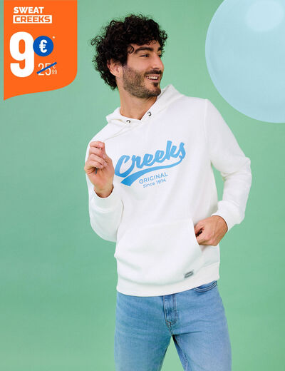 Sweat hoodie à capuche 1 poche blanc homme