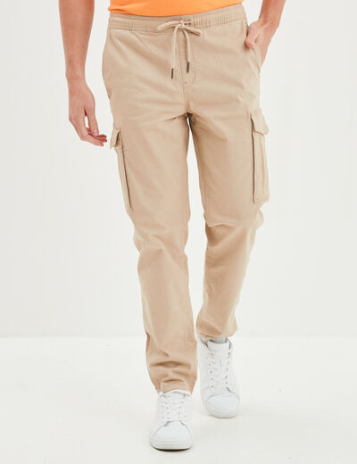 Pantalon cargo taille &eacute;lastiqu&eacute;e beige homme