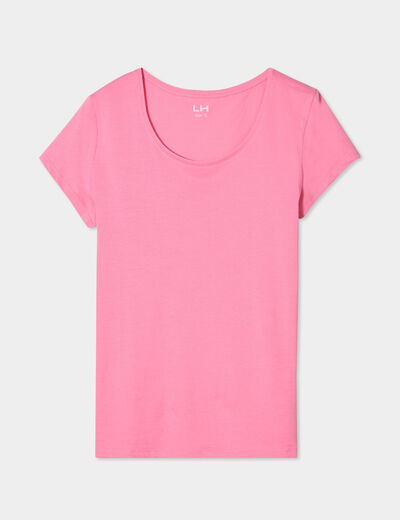 T-shirt coton col rond manches courtes rose femme