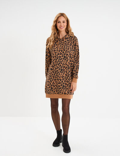 Robe sweat &agrave; capuche camel femme