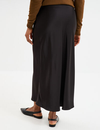 Jupe effet satin midi évasée noir femme