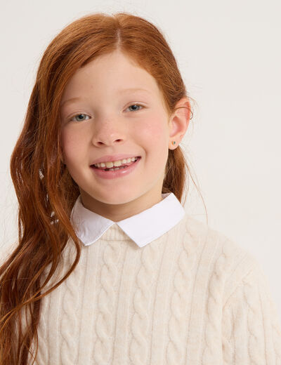 Pull effet 2-en-1 col chemise ivoire fille