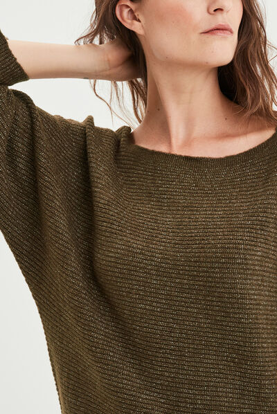 Pull manches 3/4 vert kaki femme