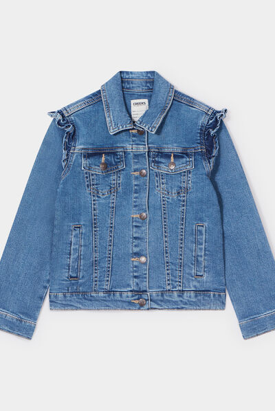 Veste en jean volants aux épaules Creeks denim double stone fille