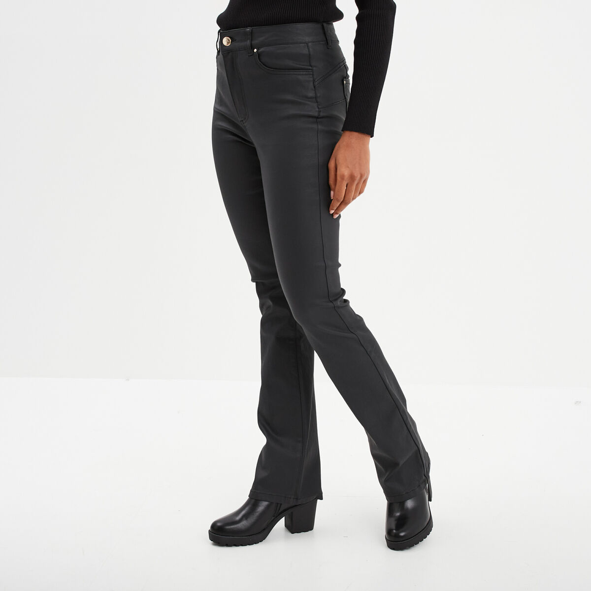Jean denim bootcut enduit noir femme