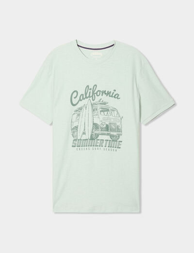 T-shirt col rond manches courtes coton vert pastel homme