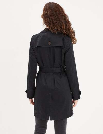 Trench mi-long ceinturé noir femme
