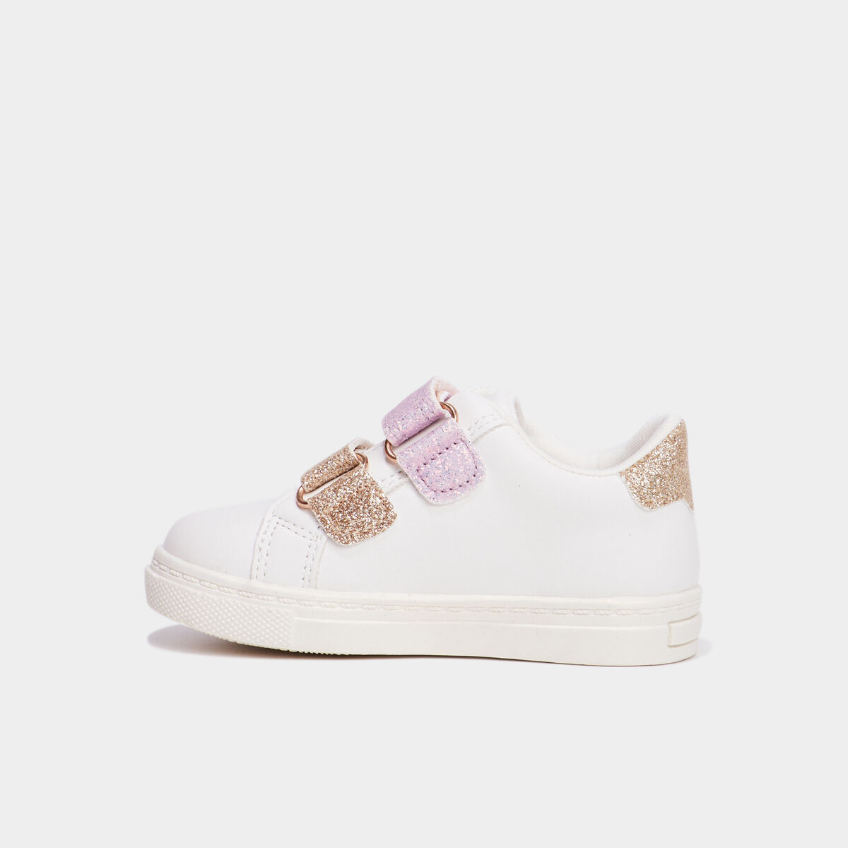 Tennis basses à scratchs et paillettes blanc bébé fille
