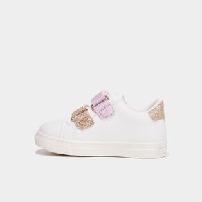 Tennis basses à scratchs et paillettes blanc bébé fille